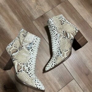 Dolce Vita Cream and Brown Patterned Ankle Boots